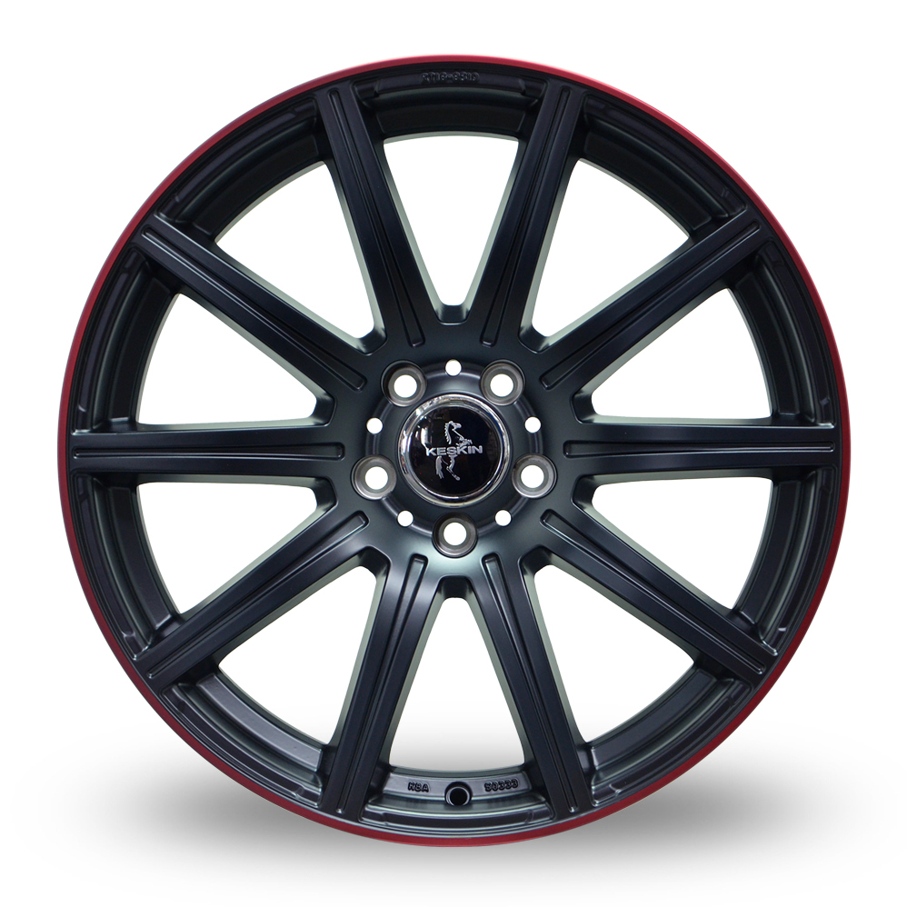 19" Keskin Tuning KT16 Matt Black Lip Red Alloy Wheels