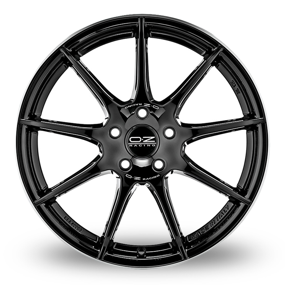 18" OZ Racing Veloce GT Gloss Black Polished Lip Silver Lettering Alloy Wheels