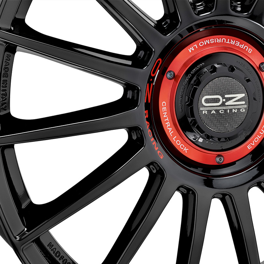 20" OZ Racing Supertur Evoluzione Gloss Black Red Lettering Alloy Wheels