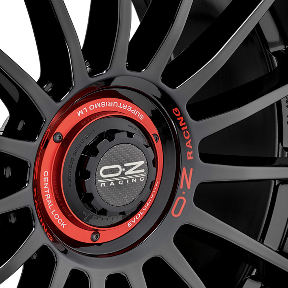 20" OZ Racing Supertur Evoluzione Gloss Black Red Lettering Alloy Wheels