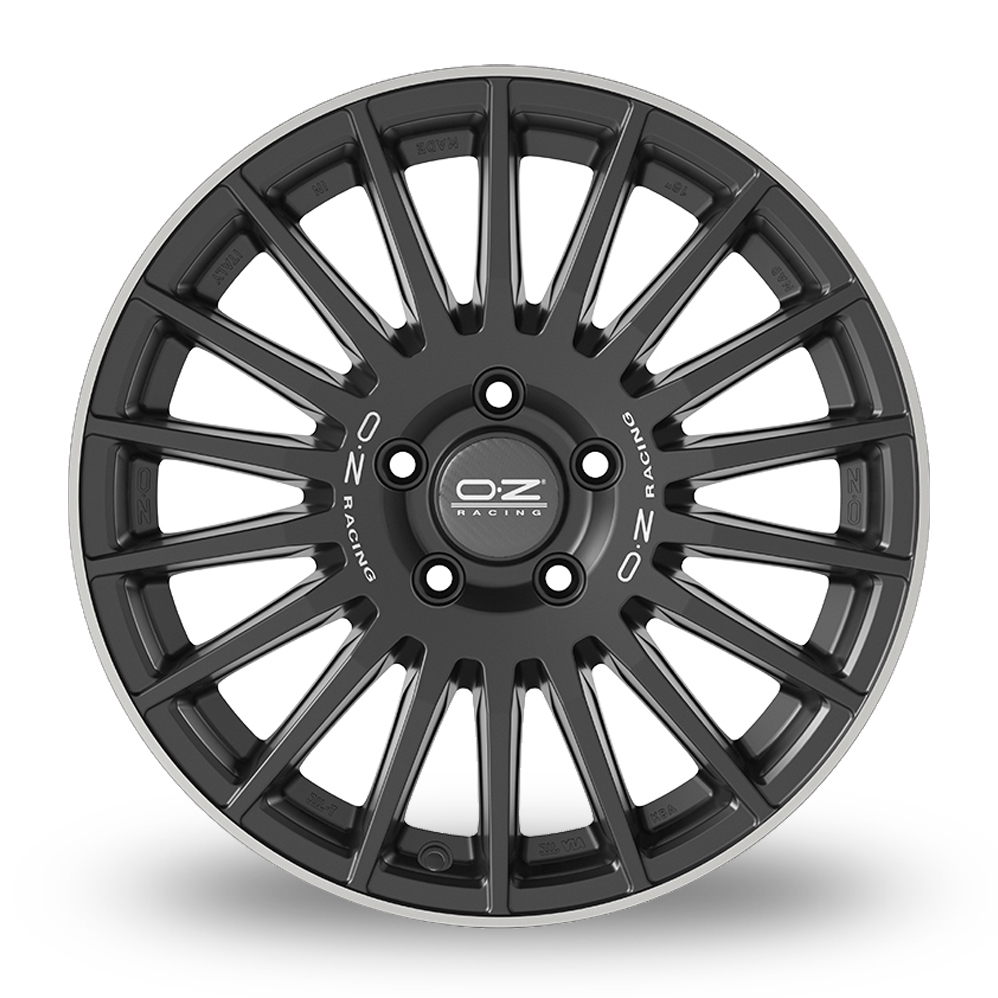 18" OZ Racing Rally Desert Matt Black Silver Lettering Diamond Lip Alloy Wheels