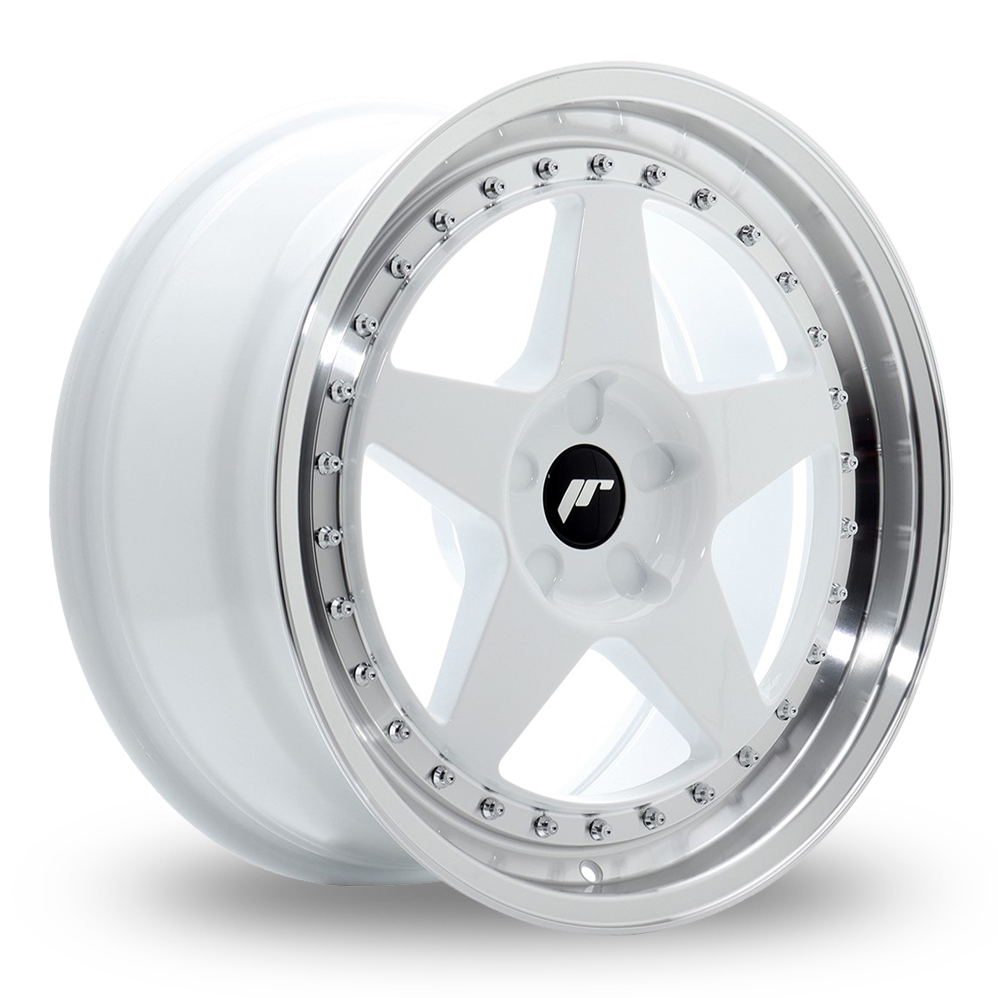 Japan Racing JR6 (8.5x18) (Custom Fitment) White Machined Lip Alloy Wheels