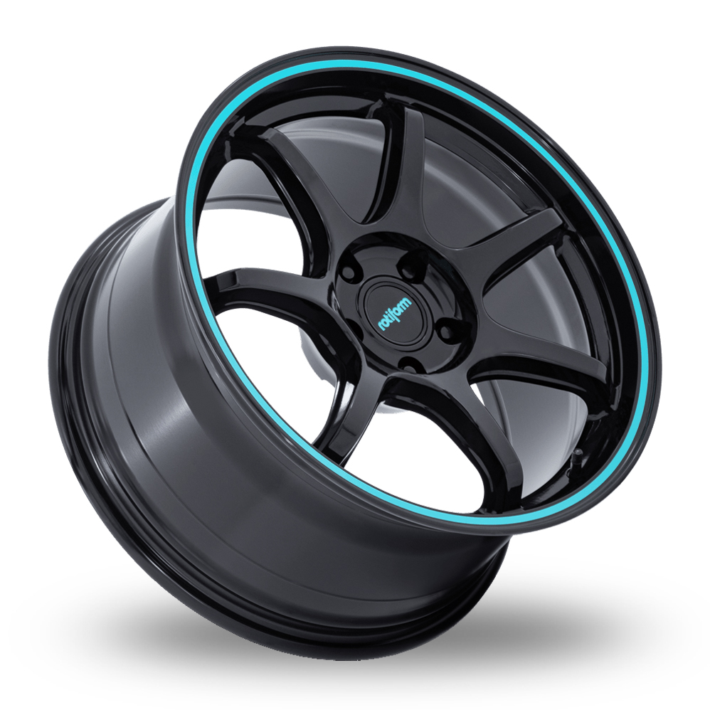 19" Rotiform RC208 BPU (USA Warehouse) Gloss Black With Teal Stripe Alloy Wheels