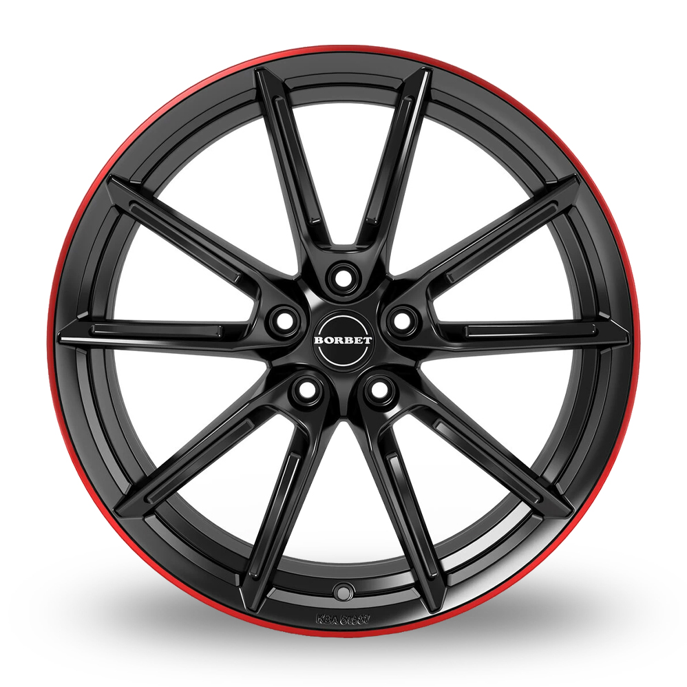 18" Borbet LX18 Gloss Black Red Rim Alloy Wheels