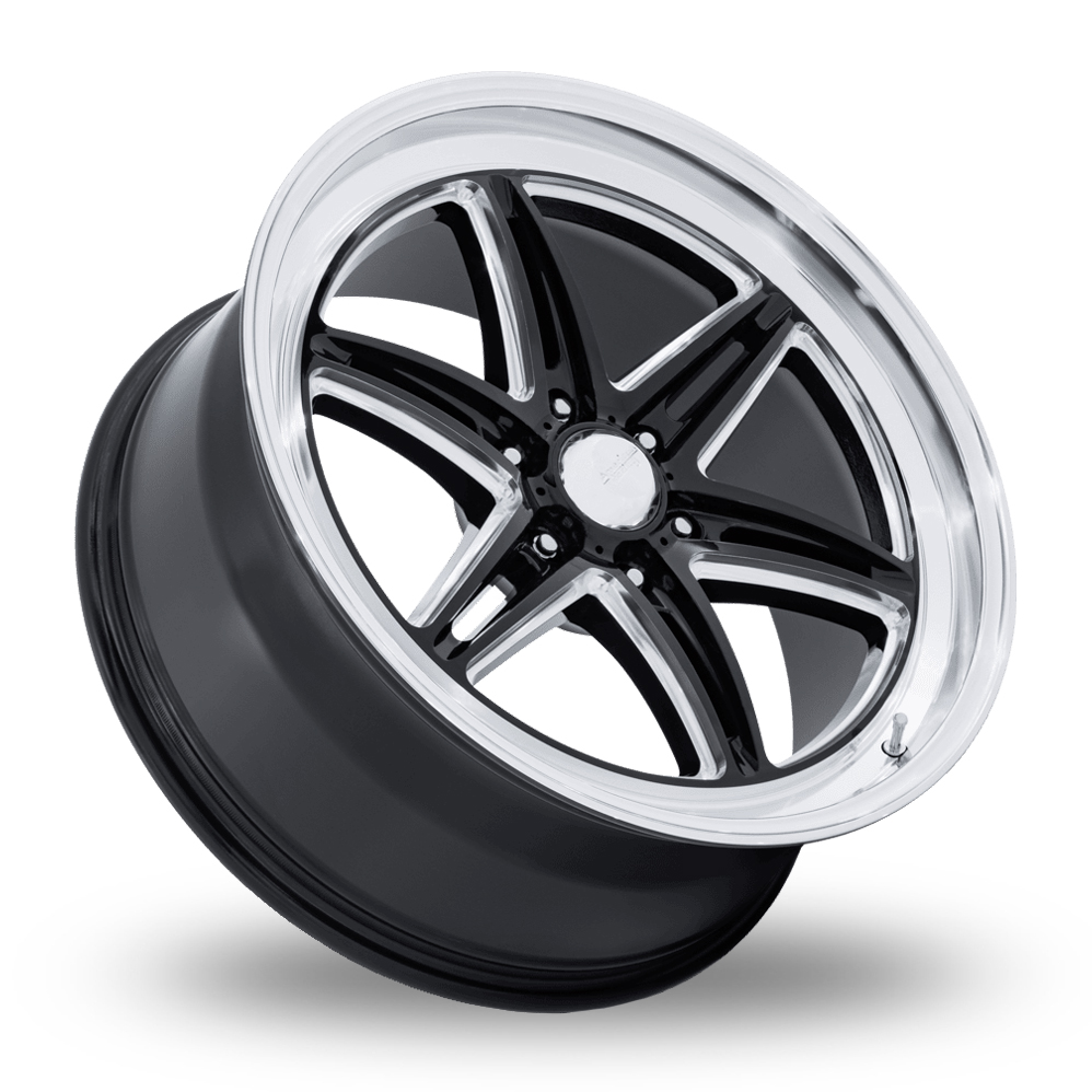 17" American Racing AR953 Groove 6 Drag (USA Warehouse) Gloss Black Milled With Diamond Cut Lip Alloy Wheels
