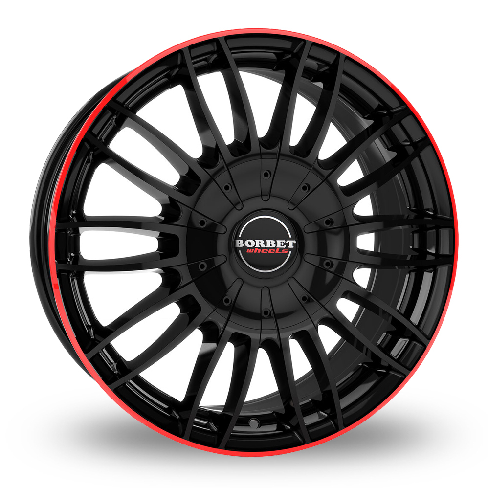 18 Inch Borbet CW3 Black Red Pinstripe Alloy Wheels