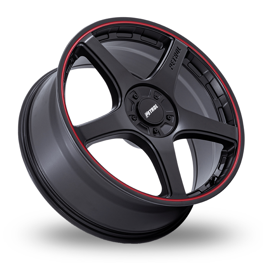20" Petrol PE003 P2E (USA Warehouse) Matte Black With Red Lip Alloy Wheels