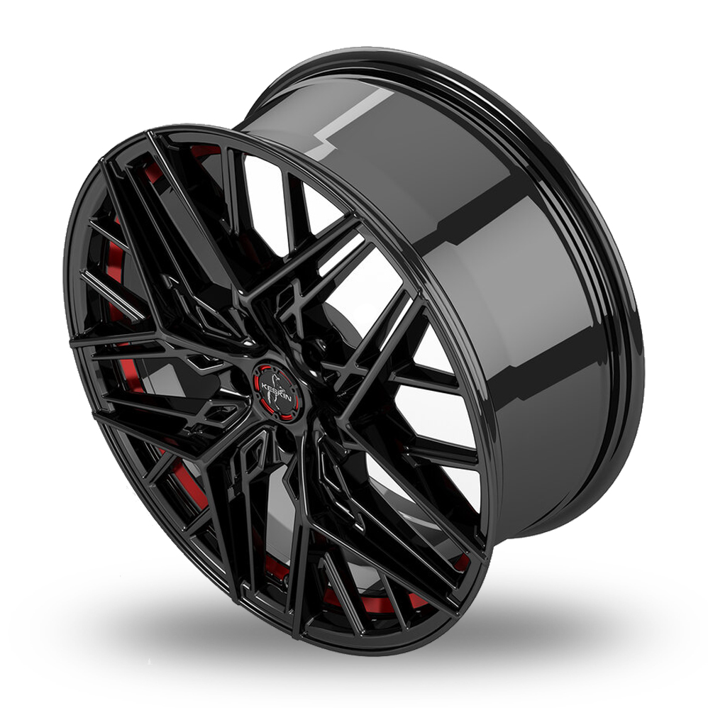 20" Keskin Tuning KT25 Gloss Black Red Inside Alloy Wheels