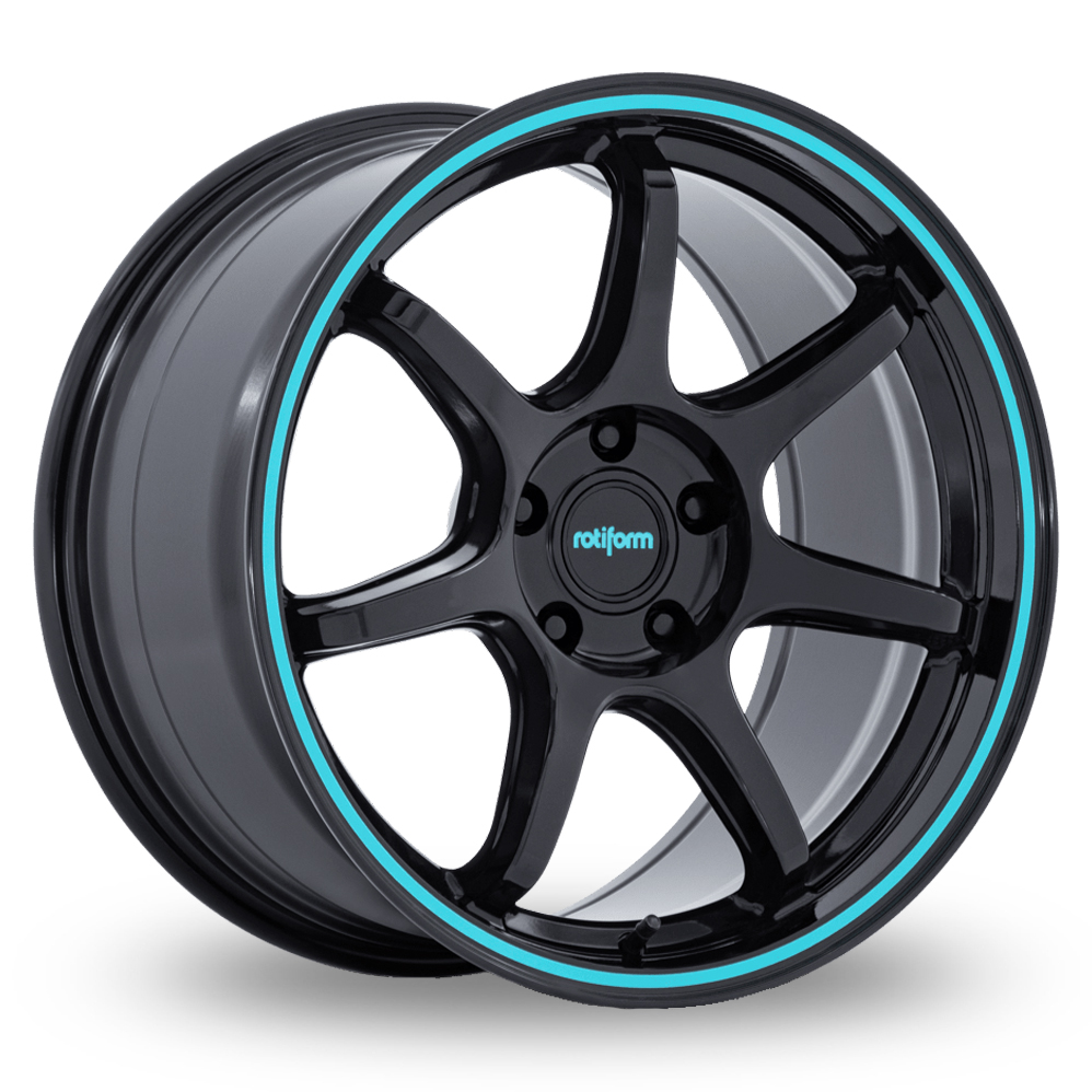 9.5x19 5x114.3 ET20 Rotiform RC208 BPU (USA Warehouse) (Gloss Black W Teal Stripe) (72.6cb) (630kg Load) (13.1kg Weight) Alloy Wheels