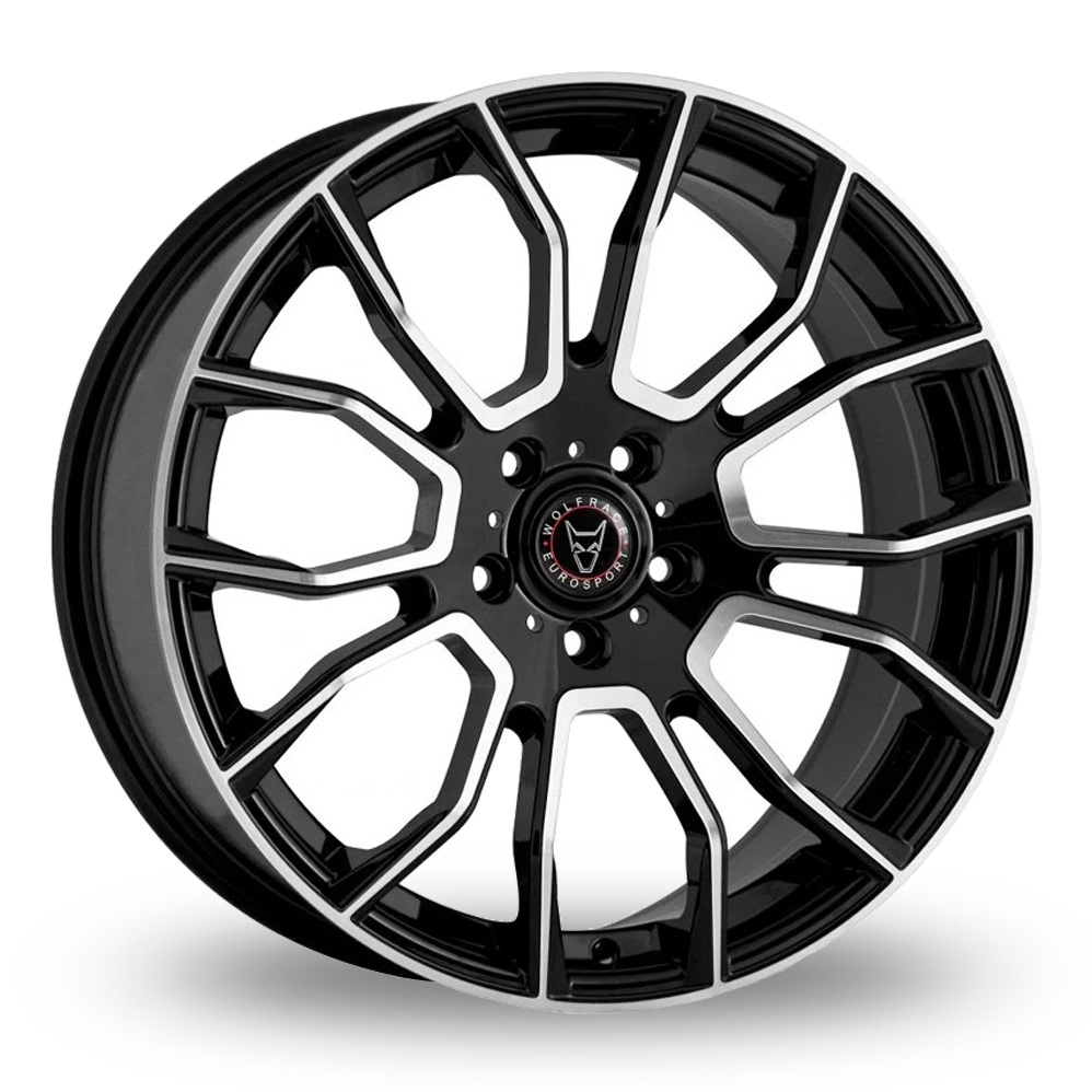 7.5x18 5x120 ET45 Wolfrace Eurosport Evoke X (Gloss Black Polished Face) (74.6cb) (1250kg Load) (13.2kg Weight) (CH) Alloy Wheels