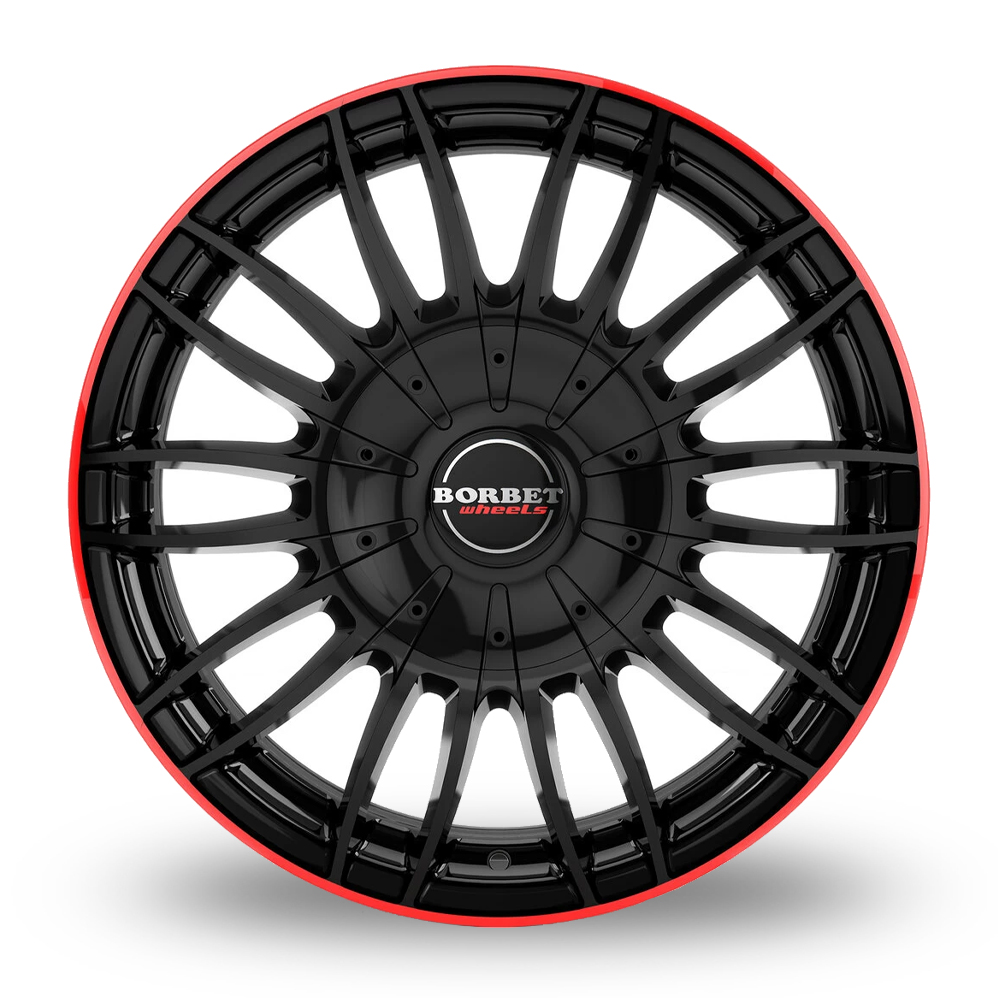 18" Borbet CW3 Gloss Black Red Ring Alloy Wheels