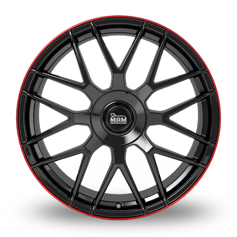 18" MAM GT1 Gloss Black Red Lip Alloy Wheels