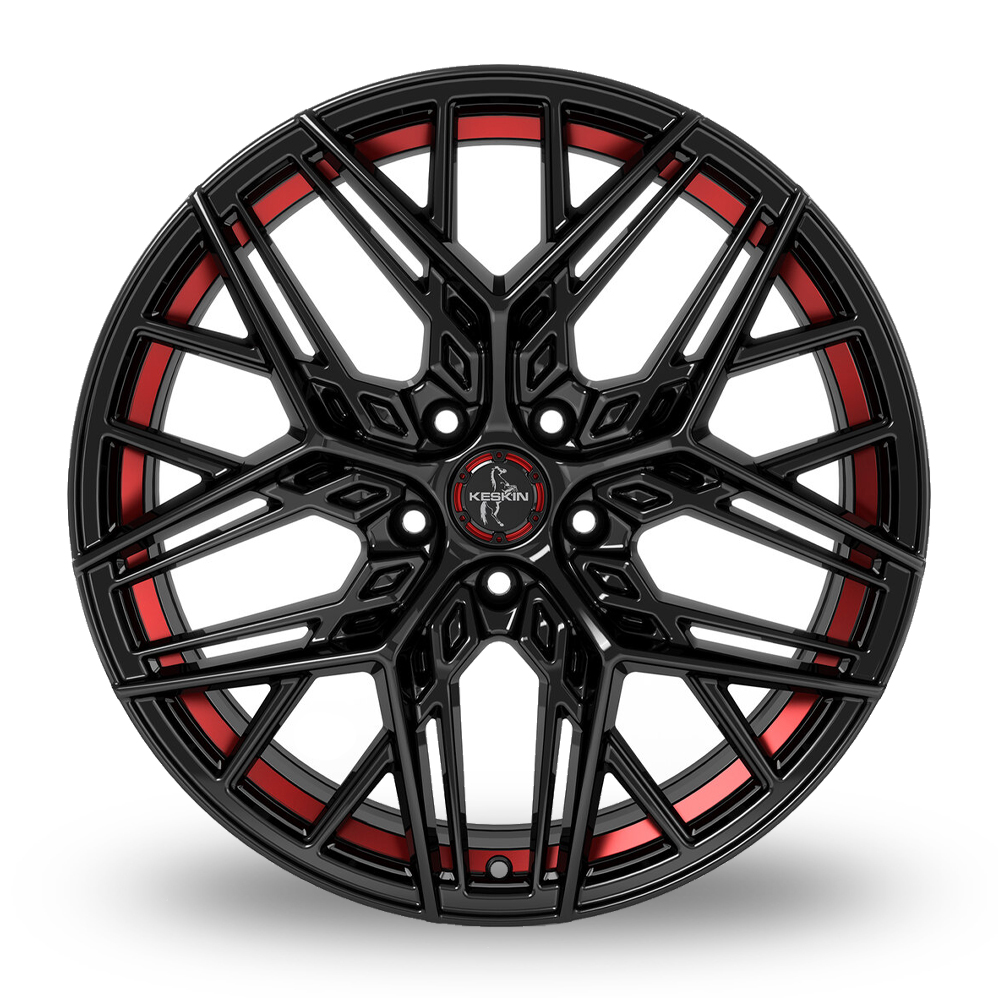 20" Keskin Tuning KT25 Gloss Black Red Inside Alloy Wheels