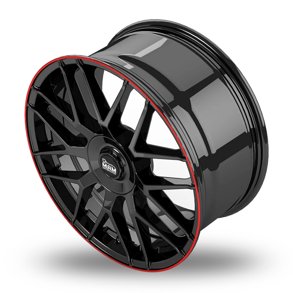 18" MAM GT1 Gloss Black Red Lip Alloy Wheels
