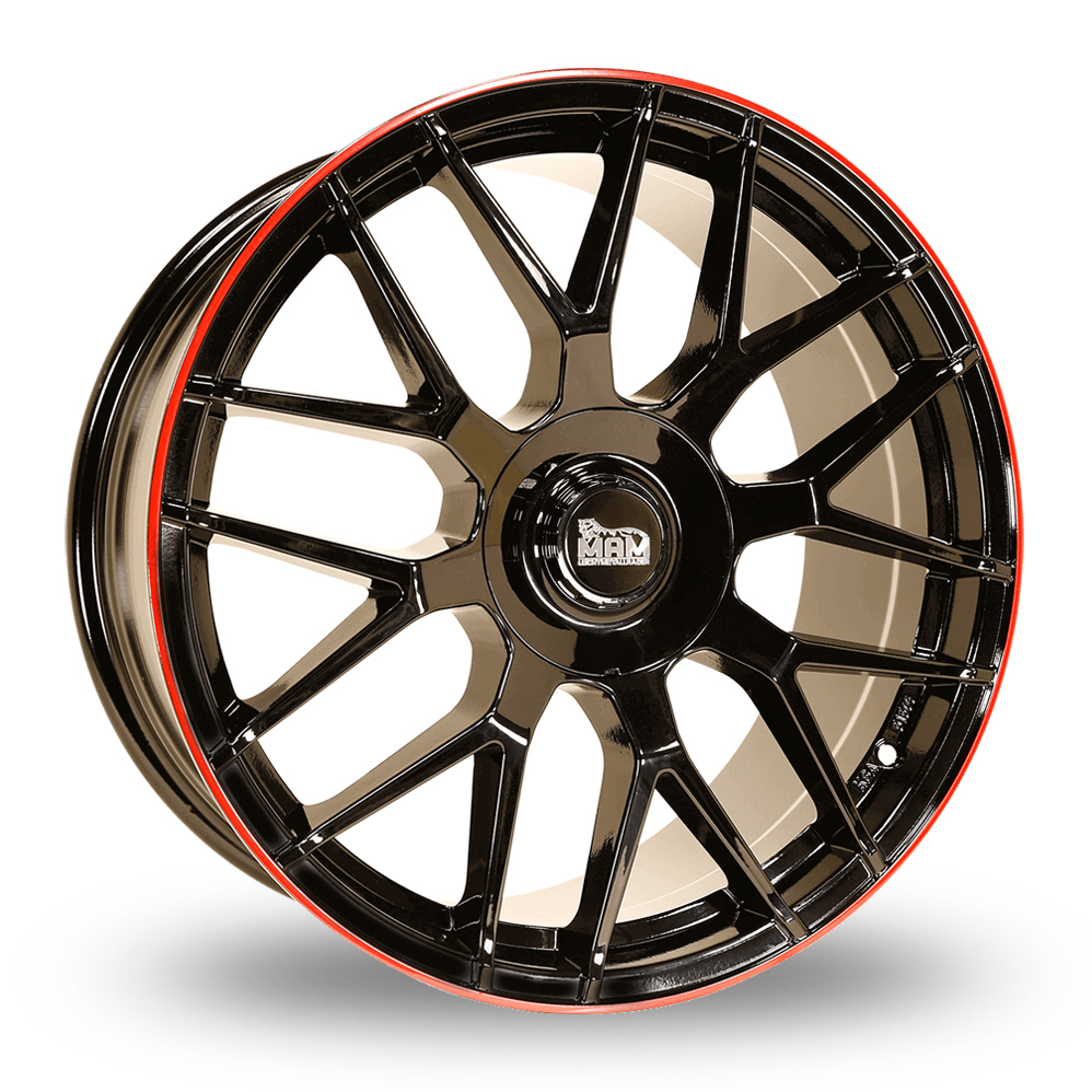 MAM GT1 Gloss Black Red Lip Alloy Wheels