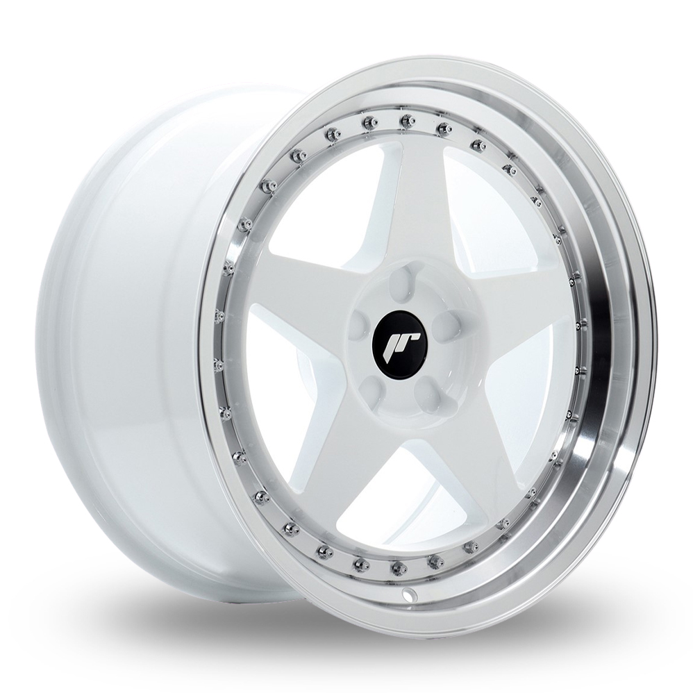 Japan Racing JR6 (9.5x18) (Custom Fitment) White Machined Lip Alloy Wheels