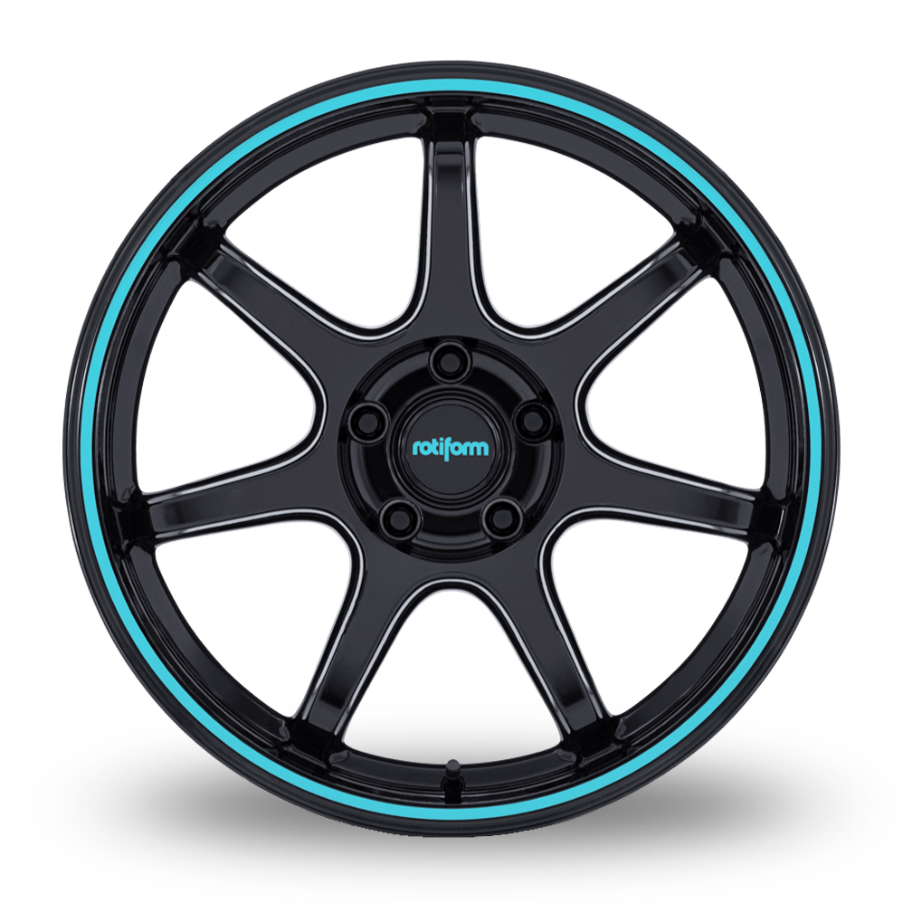 19" Rotiform RC208 BPU (USA Warehouse) Gloss Black With Teal Stripe Alloy Wheels