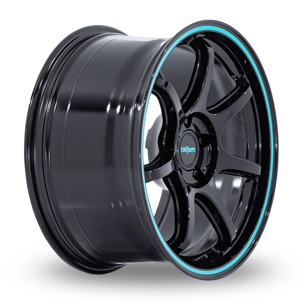 19" Rotiform RC208 BPU (USA Warehouse) Gloss Black With Teal Stripe Alloy Wheels