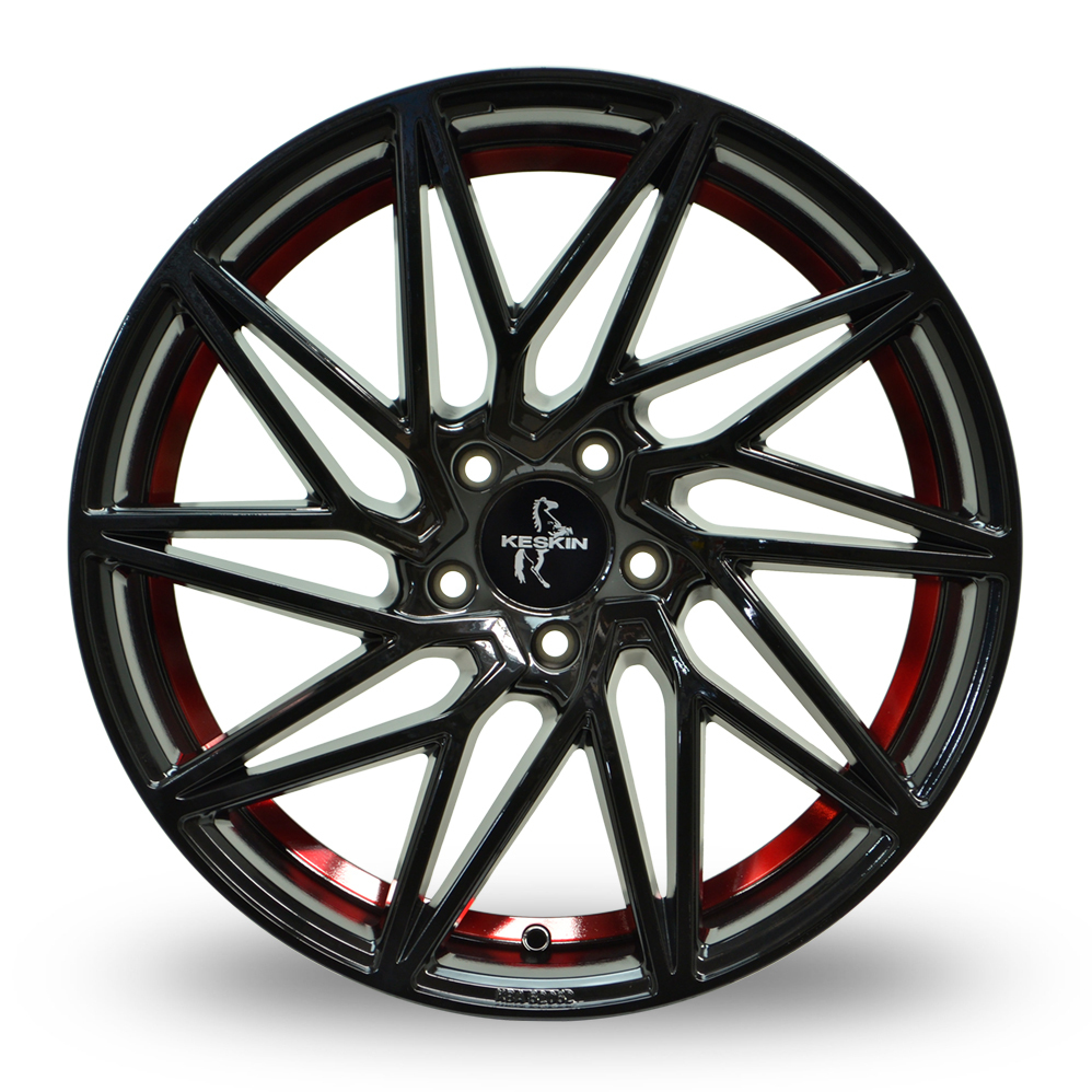 18" Keskin Tuning KT20 Gloss Black Red Inside Alloy Wheels