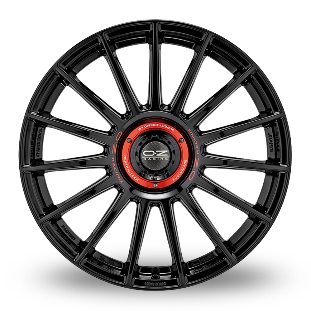 20" OZ Racing Supertur Evoluzione Gloss Black Red Lettering Alloy Wheels