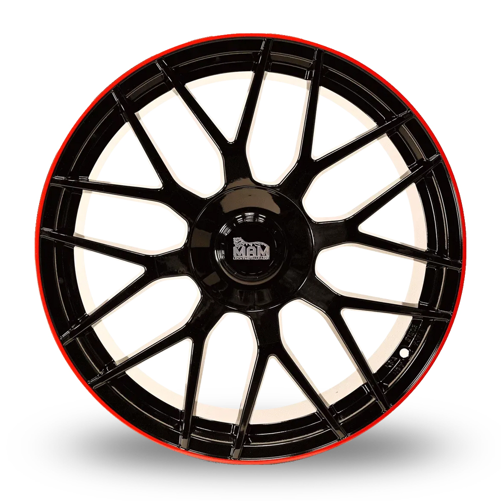 19" MAM GT1 Gloss Black Red Lip Alloy Wheels