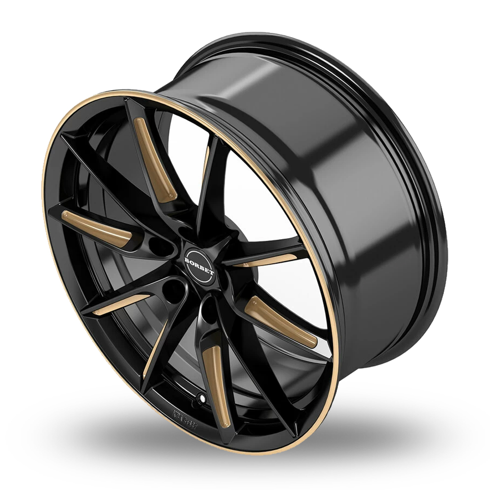 18" Borbet LX18 Gloss Black Gold Spoke Rim Alloy Wheels