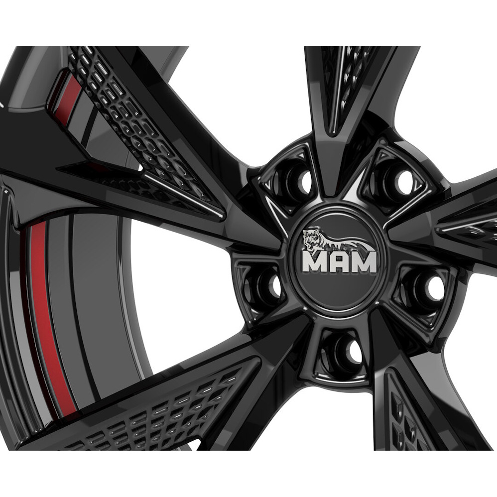 17" MAM RS6 Gloss Black Red Inside Alloy Wheels