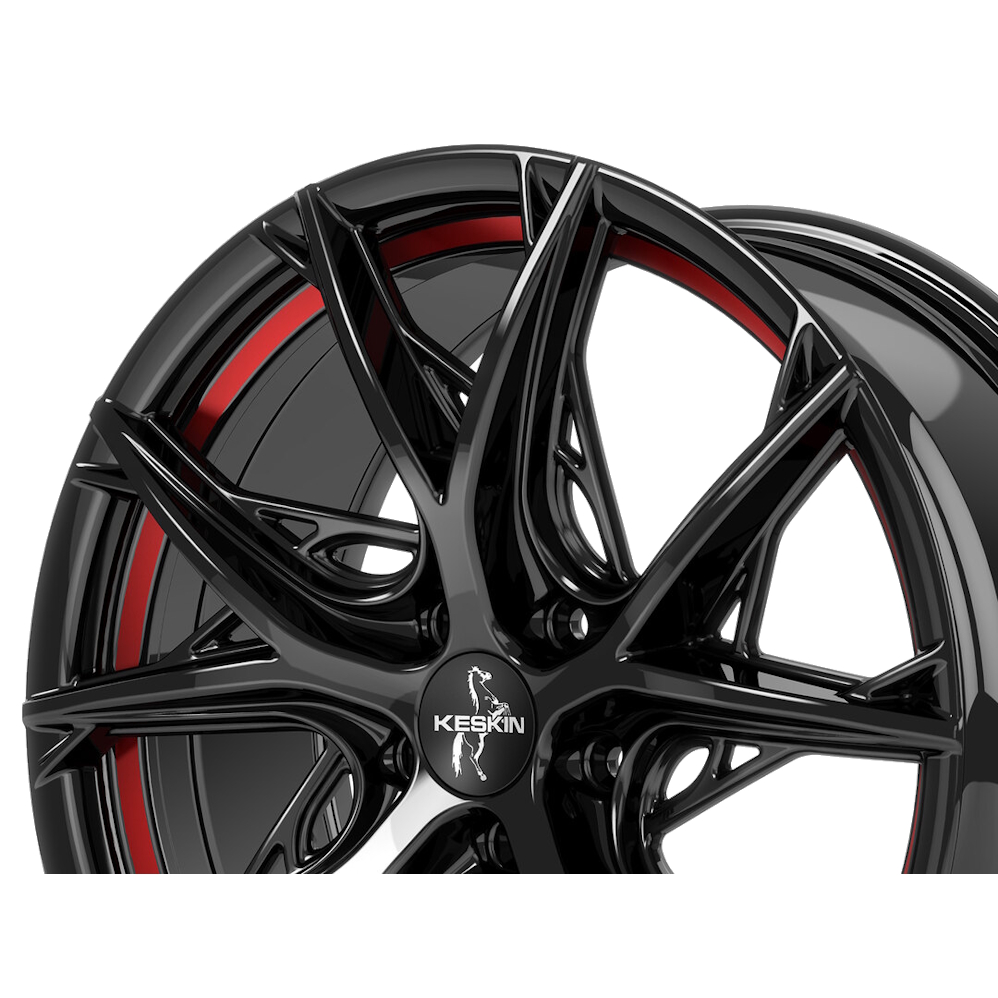 19" Keskin Tuning KT24C Gloss Black Red Inside Alloy Wheels