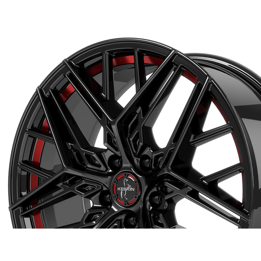 20" Keskin Tuning KT25 Gloss Black Red Inside Alloy Wheels