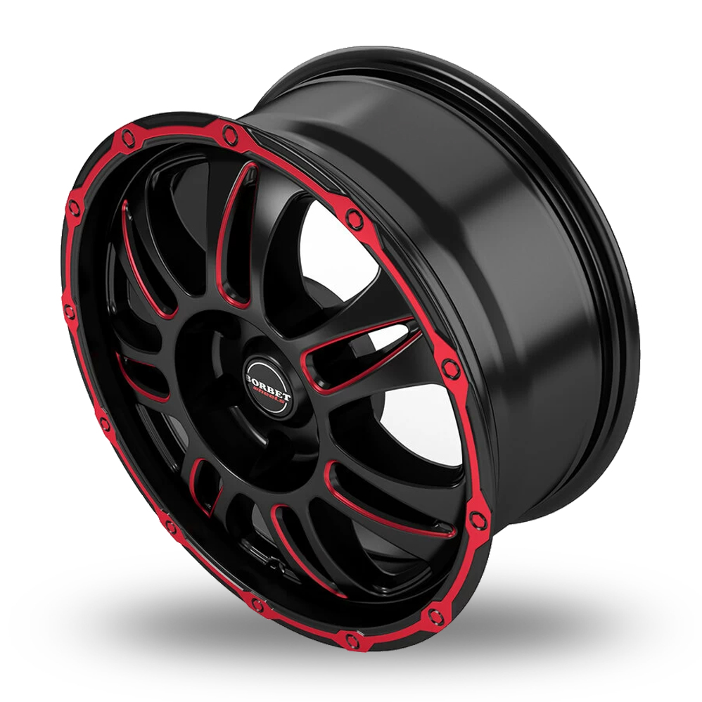 18" Borbet CW8 Red Rim Window Polished Matt Alloy Wheels