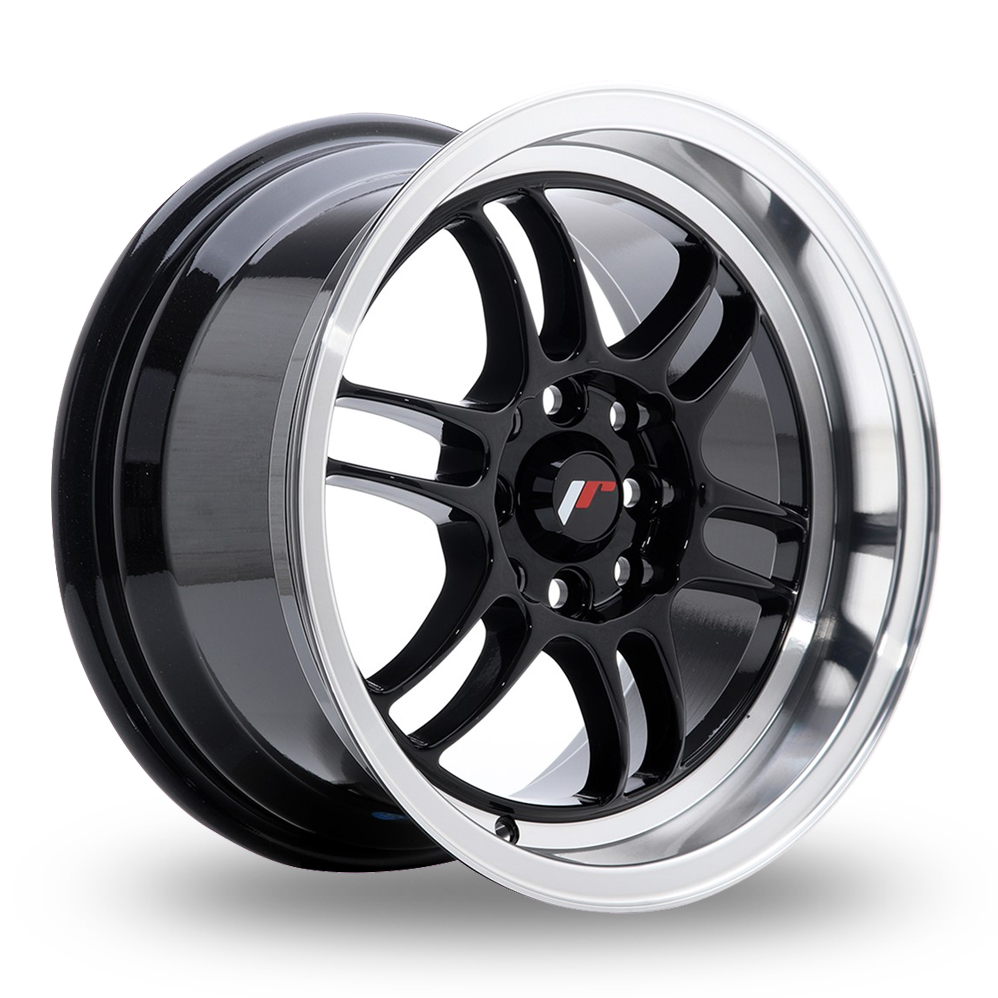 8x15 4x100/4x114.3 ET35 Japan Racing JR7 (Gloss Black Machined Lip) (73.1cb) (500kg Load) (TH) (Precast) Alloy Wheels