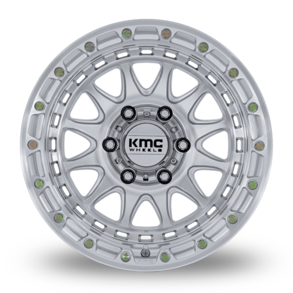 17" KMC KM556 Crux (USA Warehouse) Gloss Silver Polished Alloy Wheels