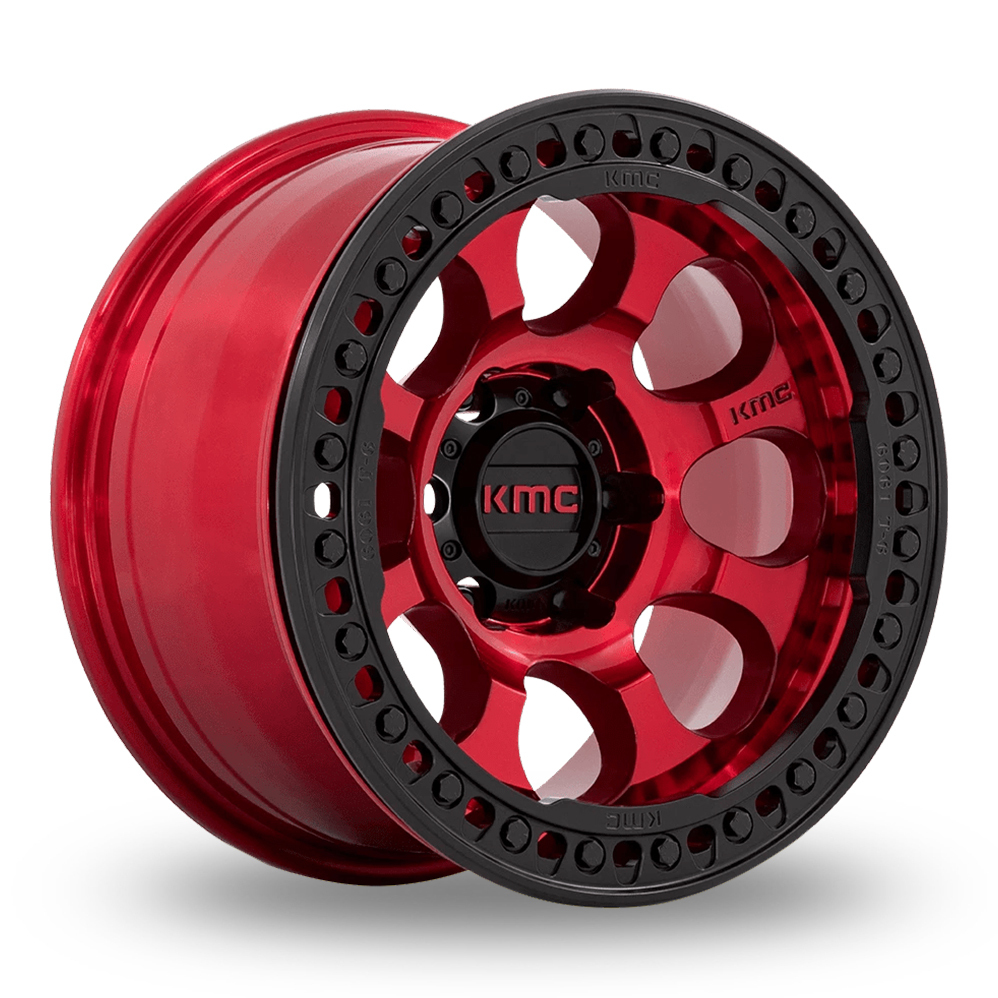 KMC KM237 Riot Beadlock (USA Warehouse) Candy Red With Satin Black Ring Alloy Wheels