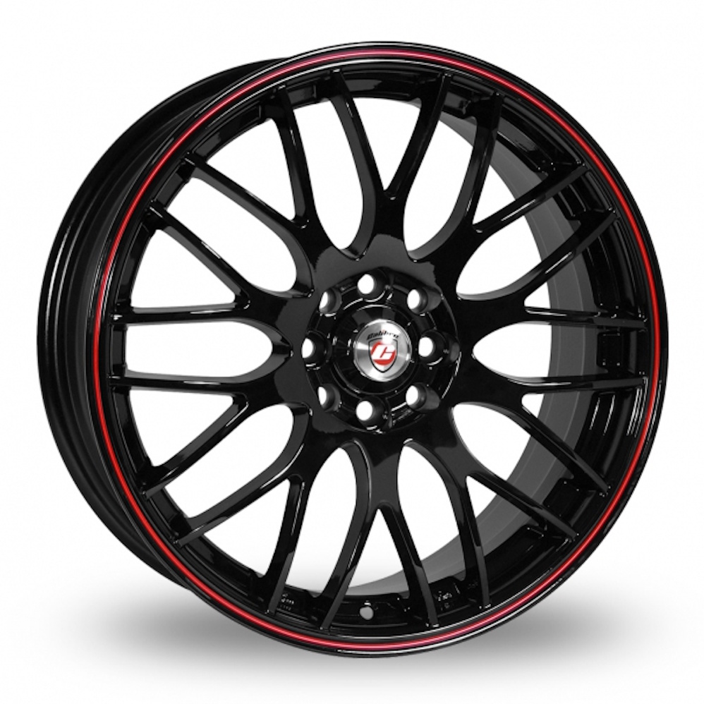 7.5x18 4x108/4x100 ET40 Calibre Motion (Gloss Black Red Pinstripe) (73.1cb) (690kg Load) Alloy Wheels
