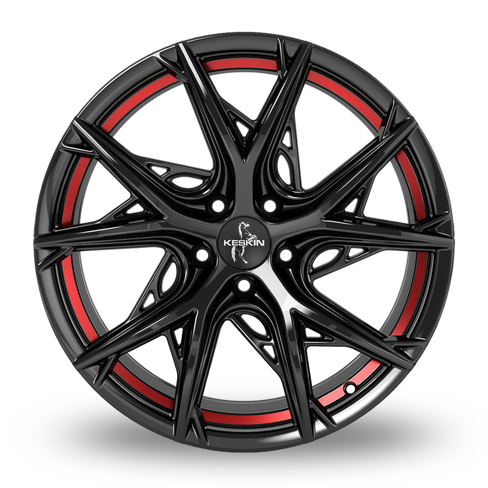 19" Keskin Tuning KT24C Gloss Black Red Inside Alloy Wheels
