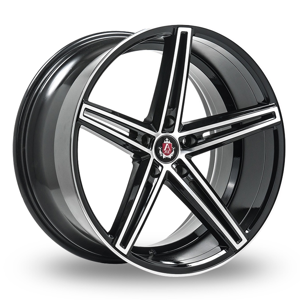 8x18 (Front) & 9x18 (Rear) Axe EX14 Black Polished Alloy Wheels