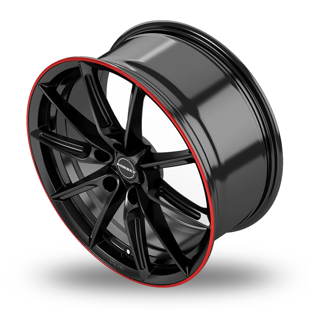 19" Borbet LX19 Gloss Black Red Rim Alloy Wheels