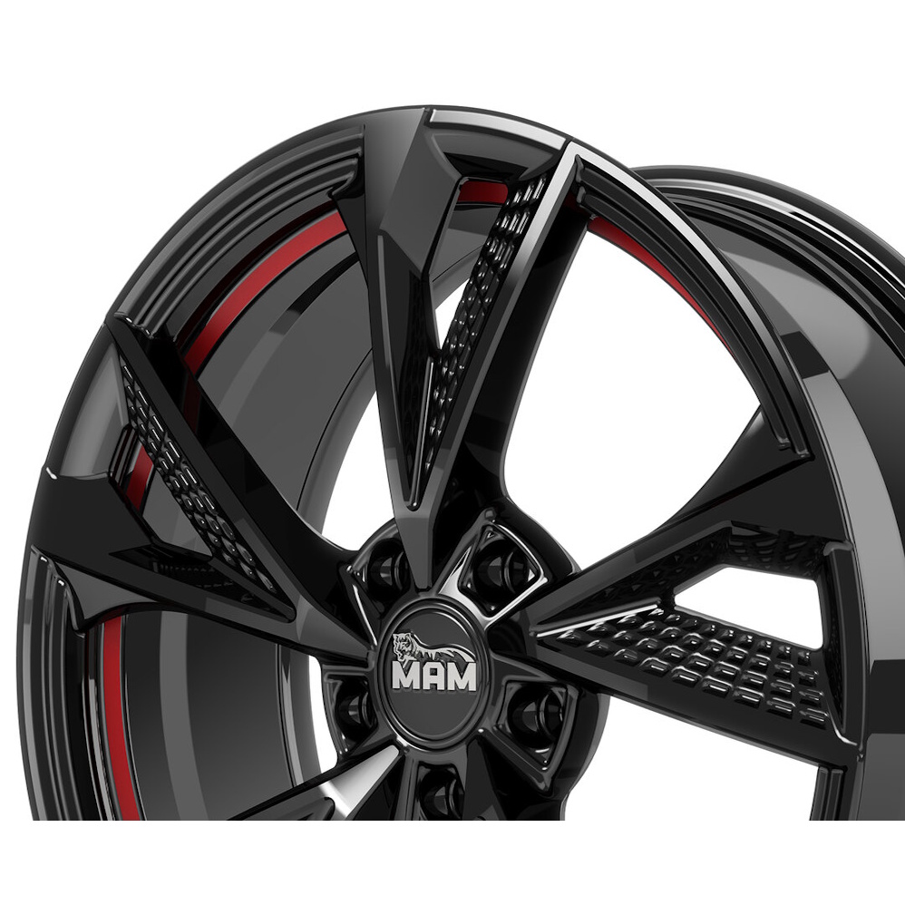 17" MAM RS6 Gloss Black Red Inside Alloy Wheels