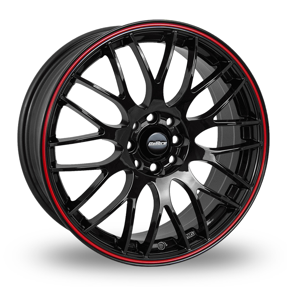 7x17 4x108/4x100 ET40 Calibre Motion (Gloss Black Red Pinstripe) (73.1cb) (500kg Load) Alloy Wheels