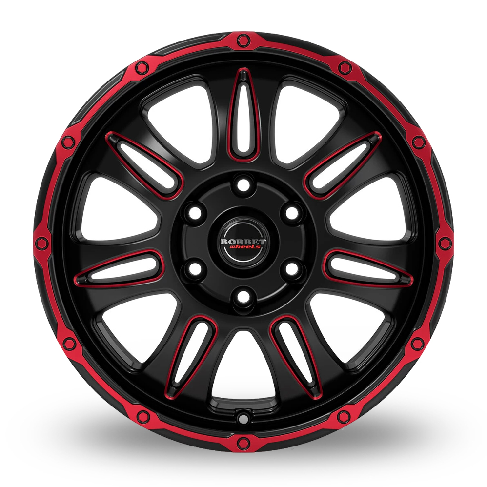 18" Borbet CW8 Red Rim Window Polished Matt Alloy Wheels