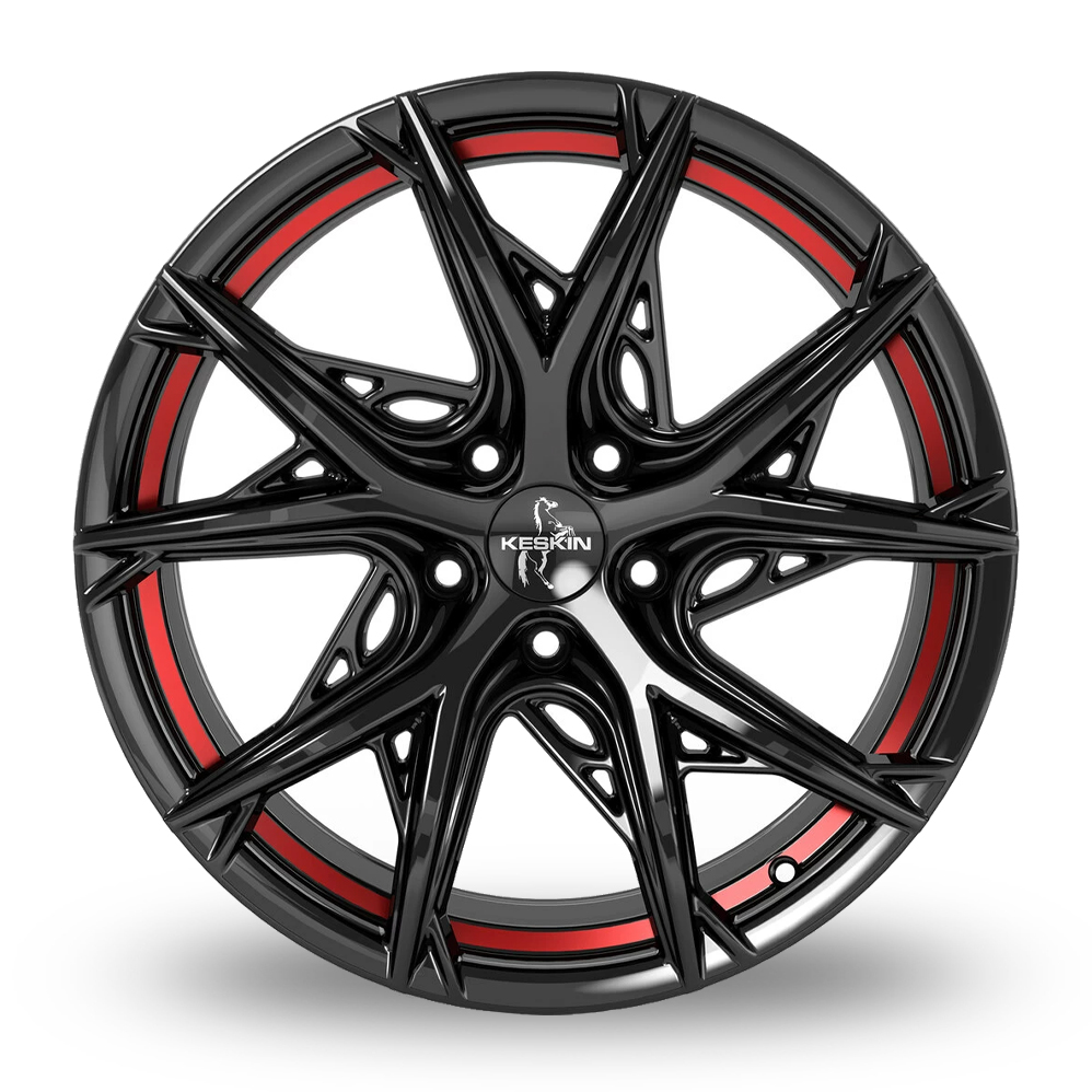 19" Keskin Tuning KT24C Gloss Black Red Inside Alloy Wheels