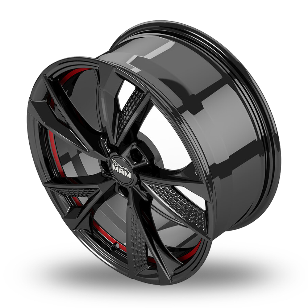 17" MAM RS6 Gloss Black Red Inside Alloy Wheels