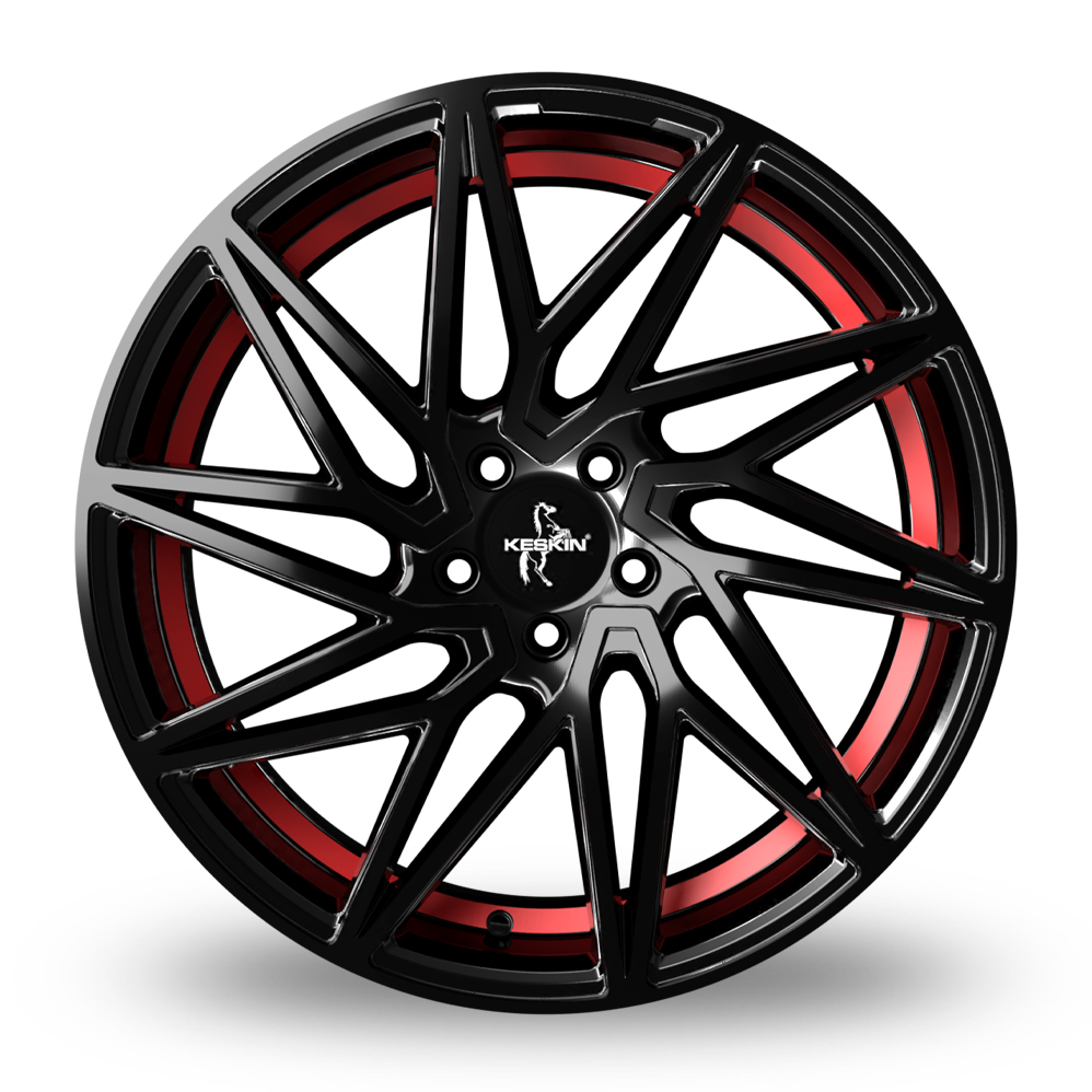 18" Keskin Tuning KT20 Gloss Black Red Inside Alloy Wheels