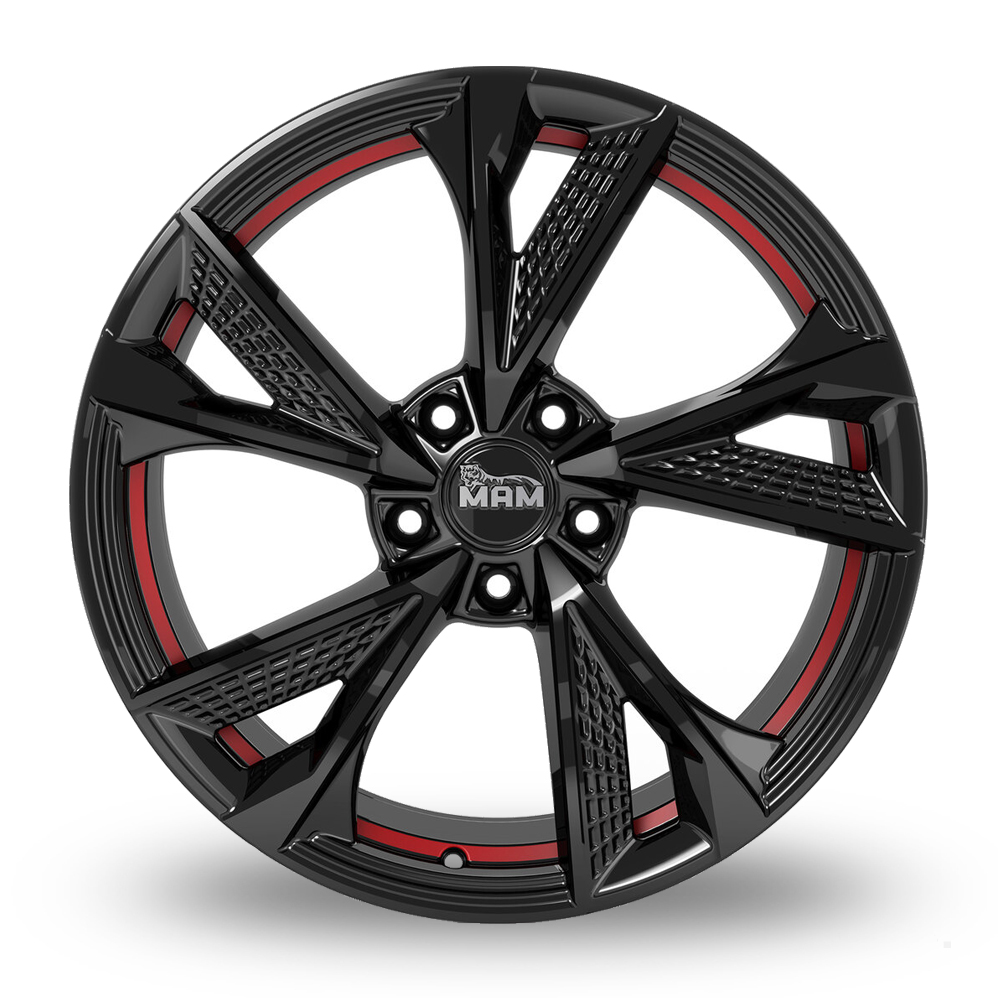 17" MAM RS6 Gloss Black Red Inside Alloy Wheels