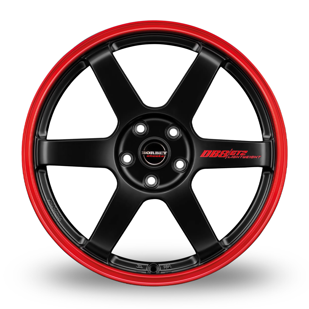 18" Borbet DB8GT2 Matt Black Red Rim Alloy Wheels