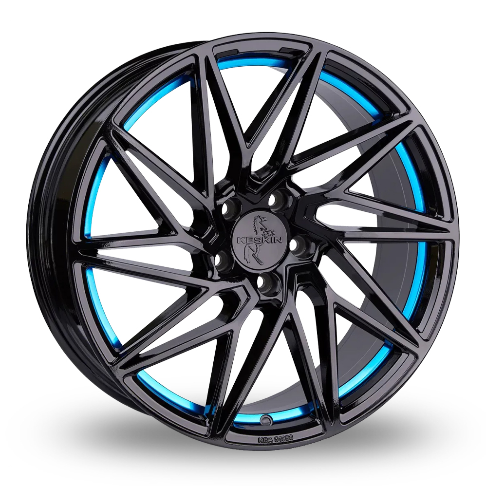 Keskin Tuning KT20 Gloss Black Blue Inside Alloy Wheels