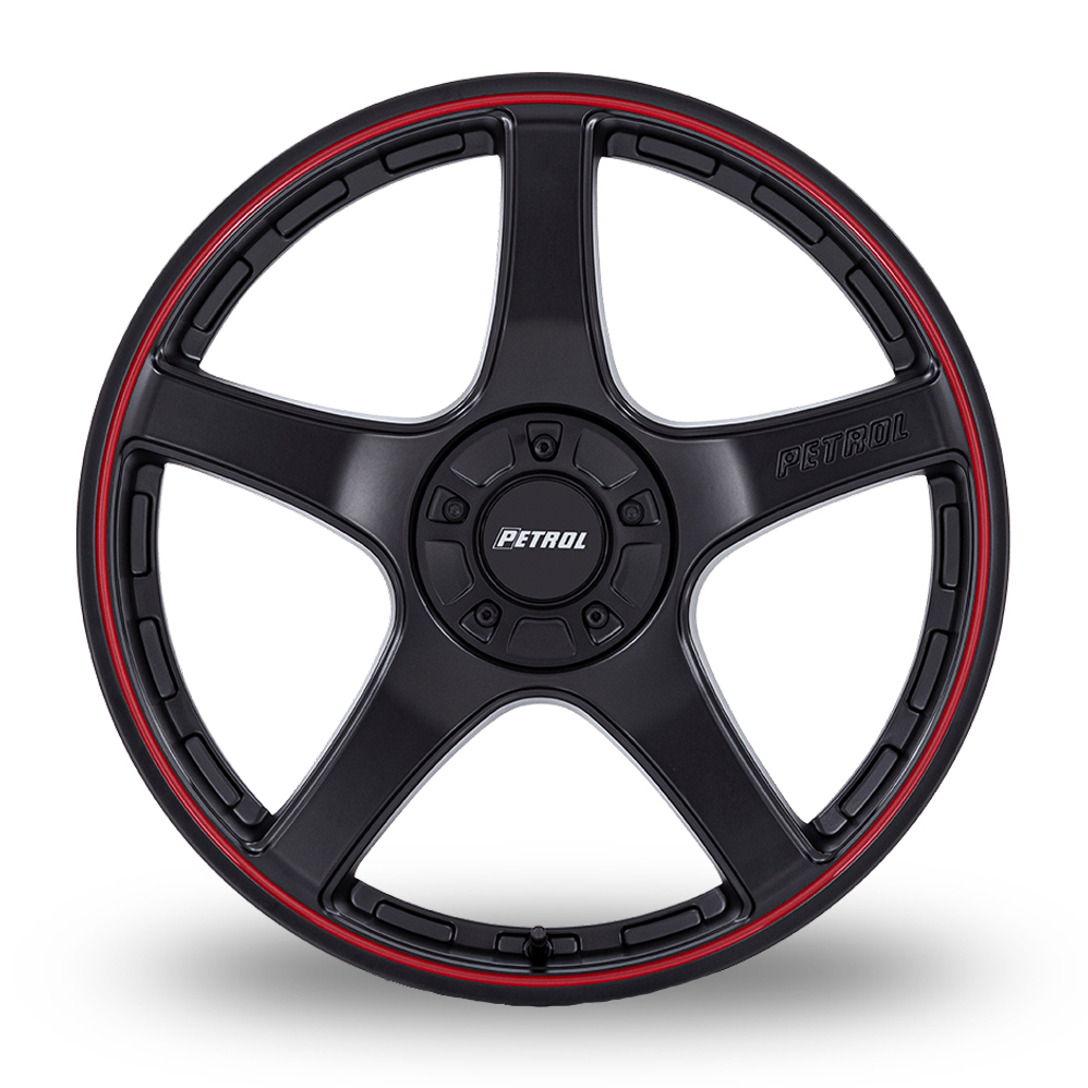 20" Petrol PE003 P2E (USA Warehouse) Matte Black With Red Lip Alloy Wheels