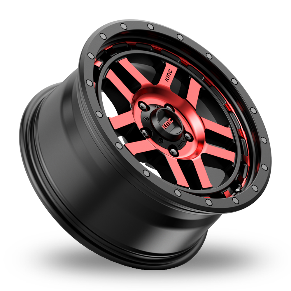 17" KMC KM540 Recon Gloss Black Machined With Red Tint Alloy Wheels