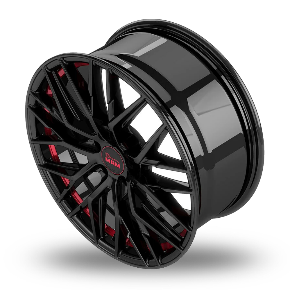 20" MAM RS4 Gloss Black Red Inside Alloy Wheels