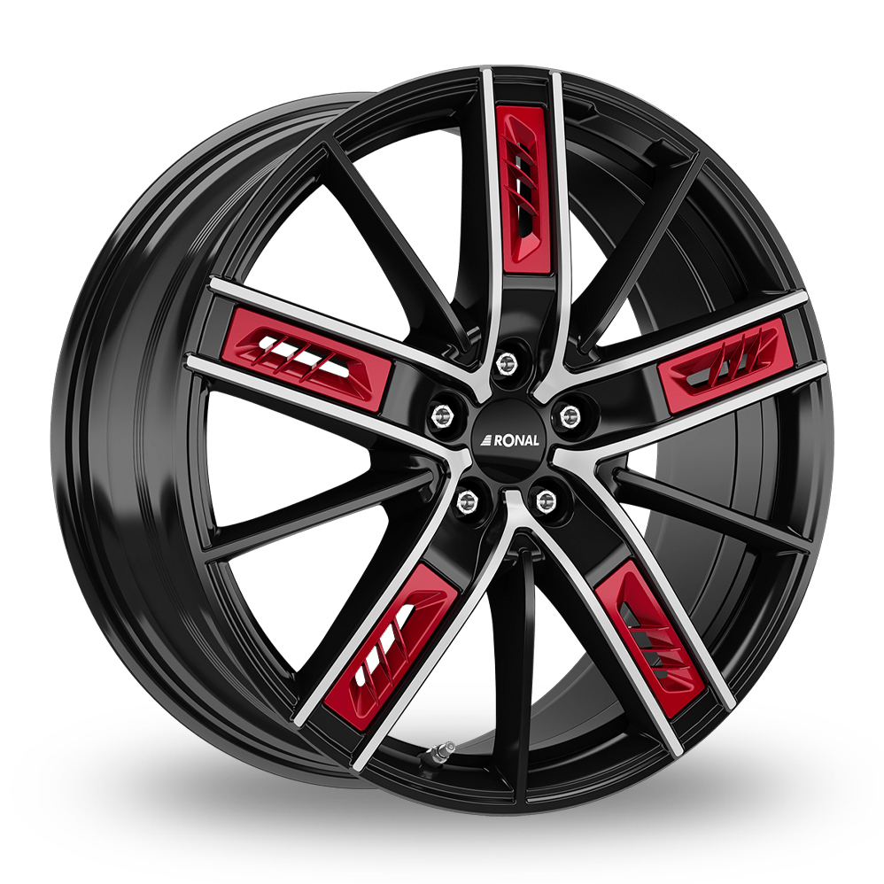 Ronal R67 RED Matt Black Polished Alloy Wheels